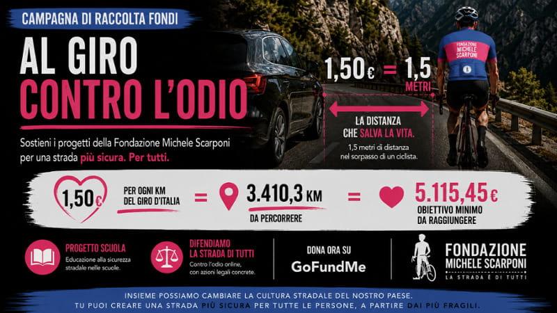 Al Giro contro l'odio: la Fondazione Scarponi avvia una campagna di raccolta fondi per la sicurezza sulle strade. 1